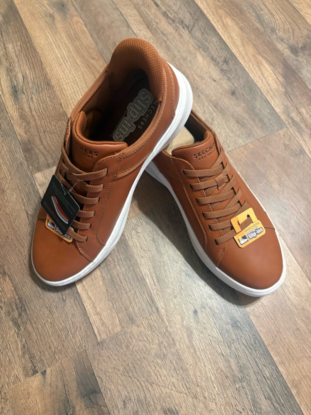Skechers Men’s Tan Leather-Look Low Top Sneakers